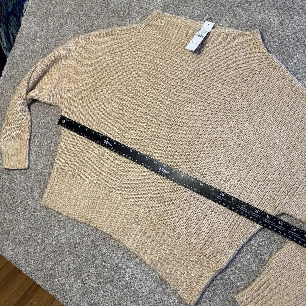 J. Crew Camel Tan Slouchy Ribbed Knit Pullover Sweater Women M Linen Cotton NWT